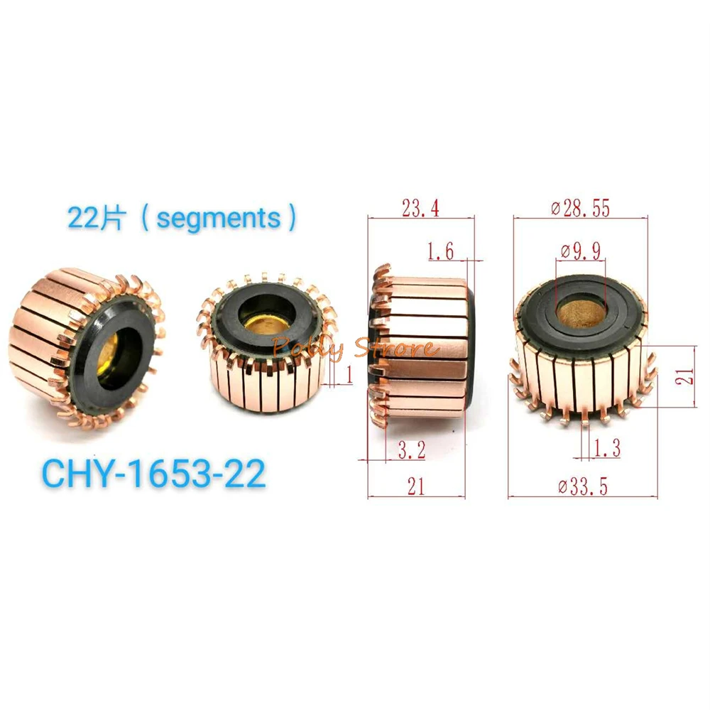 2pcs 28.55mm x 23.4mm 22P Teeth Copper Hook Type Electrical Motor Commutator CHY-1653-22