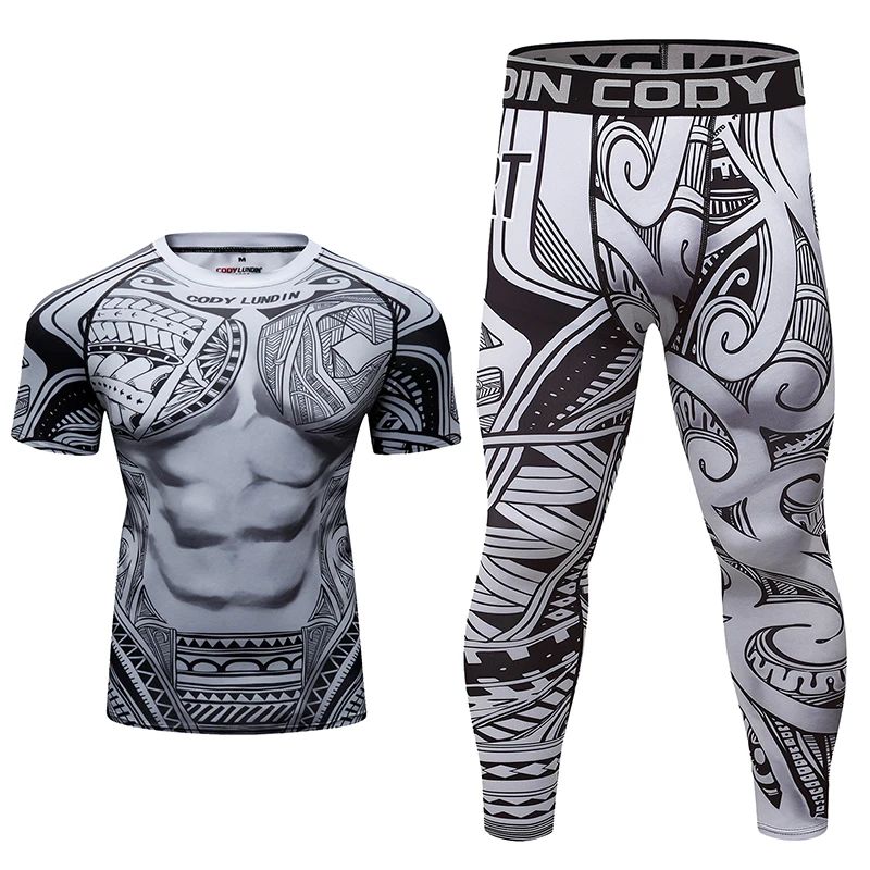 Koszulka kickboxingu Rashguard Jiu Jitsu MMA + spodnie Mma odzież kompresyjna spodenki Muay Thai męskie koszulki bokserskie Bjj GI Rash Guard