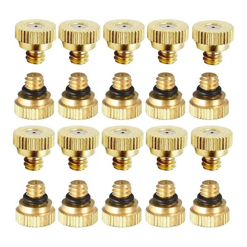 PZHI Brass for Mister Nozzles, 30 Pack Brass Misting Nozzles Tees for Greenhouse, Landscaping Humidification, Dust Control Mist