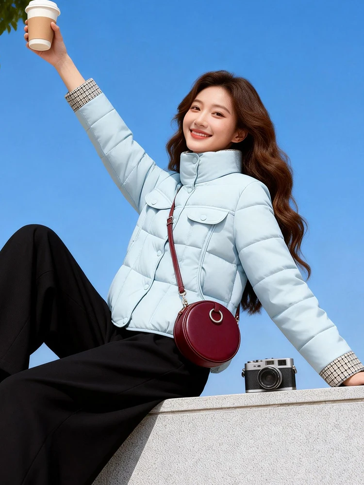 

Женская теплая пуховая куртка из хлопка, свободного кроя, однотонная, в корейском стиле, для повседневной носки