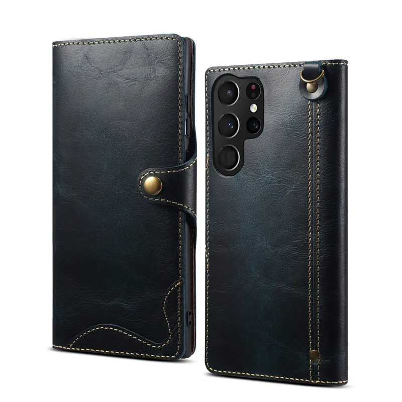 Luxury Genuine Leather Business Case for Samsung S24 S23 S22 S21 S20 Note 20 Note10 Plus Ultra S24Plus Shockproof Wallet Cover