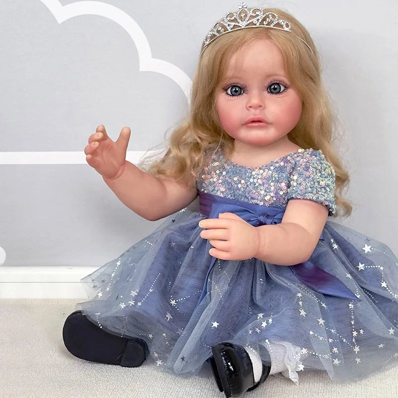 

55CM Reborn Toddler Girl Full Body Silicone Princess Sue-Sue Hand-detailed Painting Rooted Blonde Long Hair