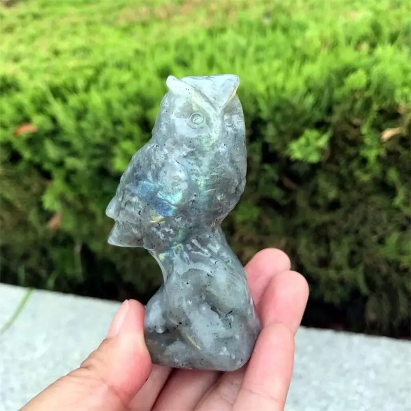 

Натуральный лабрадорит Сова Резьба Исцеляющие хрустальные животные Статуя Рейки Ремесла Украшение домашней комнаты 1 шт.