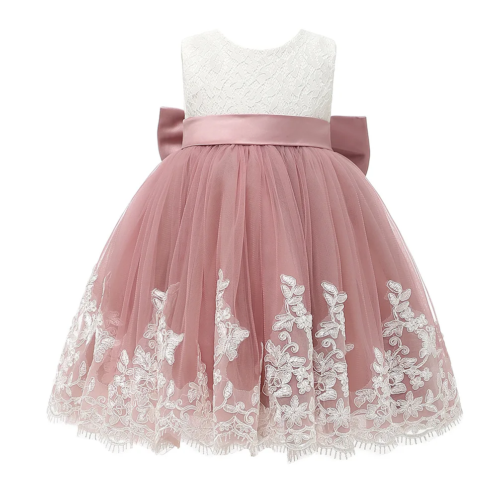 New European and American children's wedding dress sleeveless lace children's birthday performance host fluffy short skirt