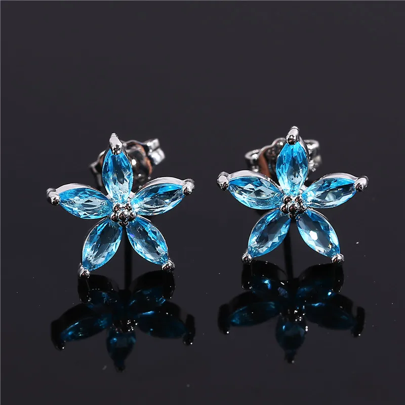 Śliczne kobiece niebieskie cyrkonie gwiazdy stadniny kolczyki Multicolor Birthstone kryształ srebrny kolor biżuteria ślubna dla kobiet