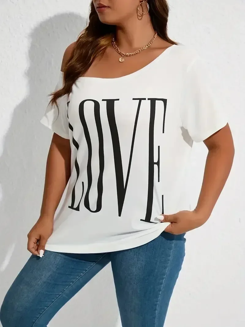 

Women's Fashion Plus Size 1XL-5XL Half Sleeved Off Shoulder Short Sleeved Loose T-shirt Casual Top T-shirt