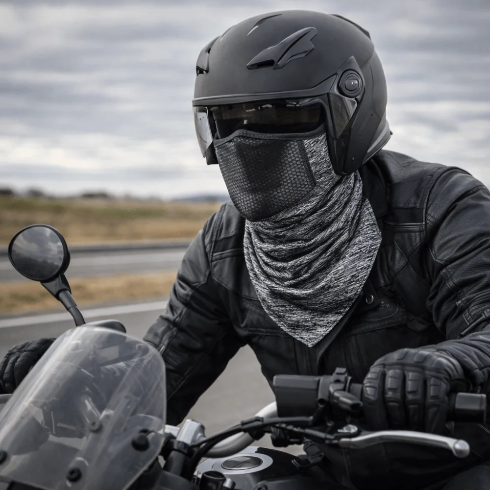 Atmungsaktive Netz-Gesichtsmaske aus Eisseide mit Ohrhaken-Design, Eisseidenschal mit verlängertem Saum, dreieckige Form, atmungsaktive Maske – Detail 11