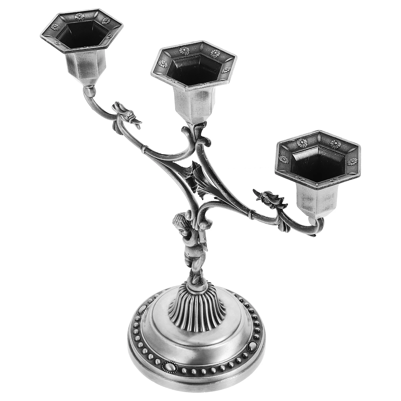 

Rustic Zinc Alloy Candlestick Holders Vintage Decorative Stands Elegant Tea Light Metal Base Church Home Bar Cafe