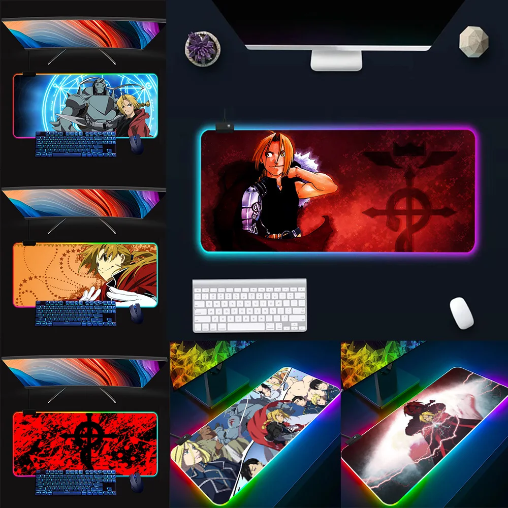 

Fullmetal Alchemist RGB Pc Gamer Keyboard Mouse Pad Mousepad LED Glowing Mouse Mats Rubber Gaming Computer Mausepad