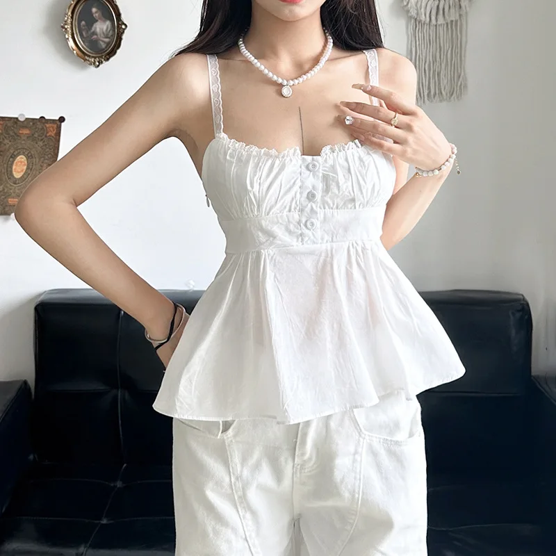 

Плиссированный прозрачный топ для похудения в девичьем стиле в стиле пэчворк со шнуровкой на спине для отдыха и повседневный сексуальный топ с лямкой на бретельках