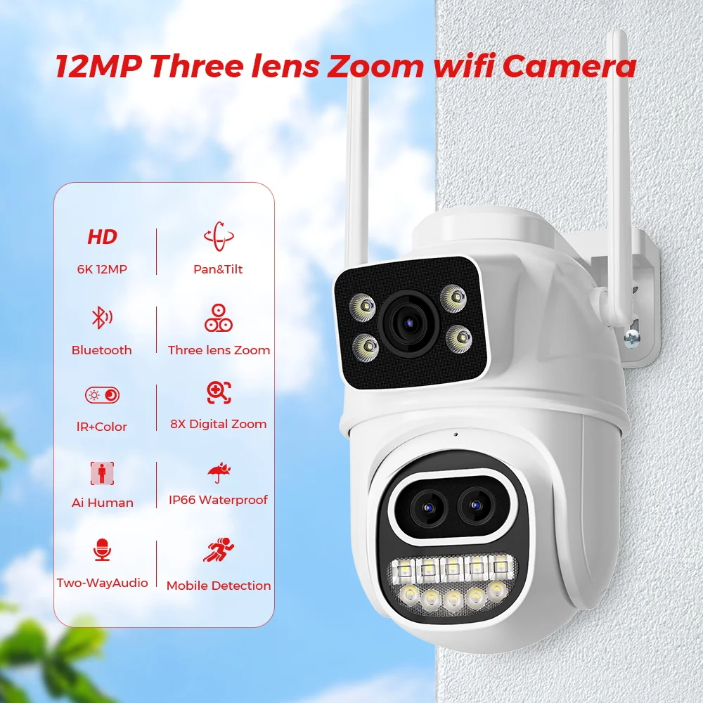 IP Camera 9MP 5K Dual Screen Wifi Camera PTZ 8X Digital Zoom Night Vision Outdoor Security Protection CCTV Surveillance iCSee