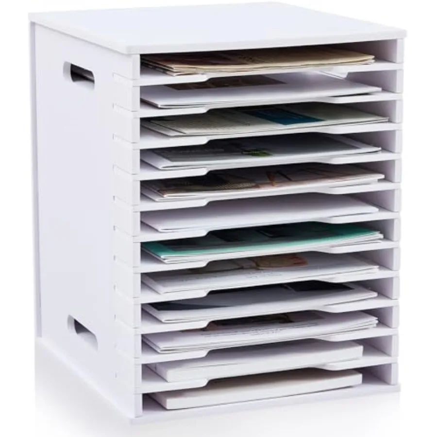 

Органайзер для бумаги для скрапбукинга 8,5 x 11 дюймов, белый картонный органайзер для файлов с регулируемыми полками, штабелируемые лотки для бумаги, настольное хранилище
