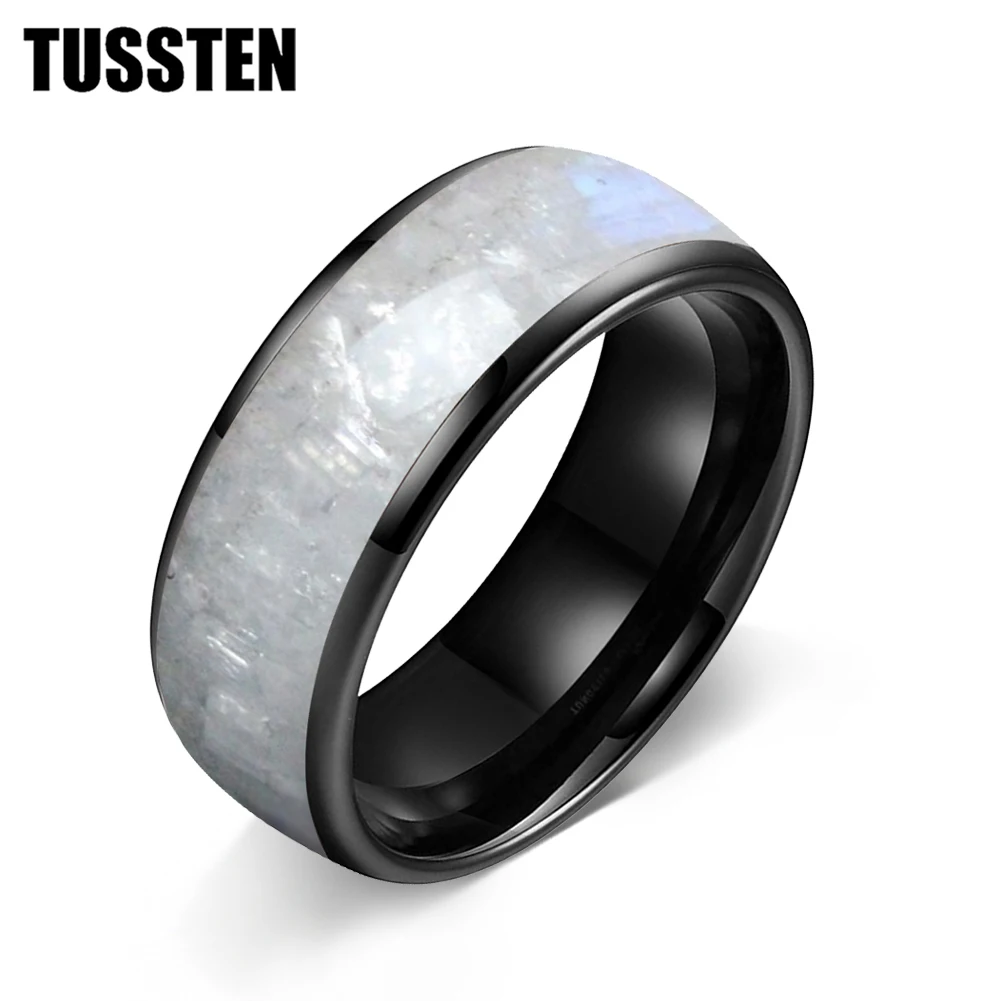 TUSSTEN 4/6/8MM Men's and Women's Wedding Tungsten Ring Dome Polishing Moonstone Inlaid Fashion New Style Comfortable Fit - view 6