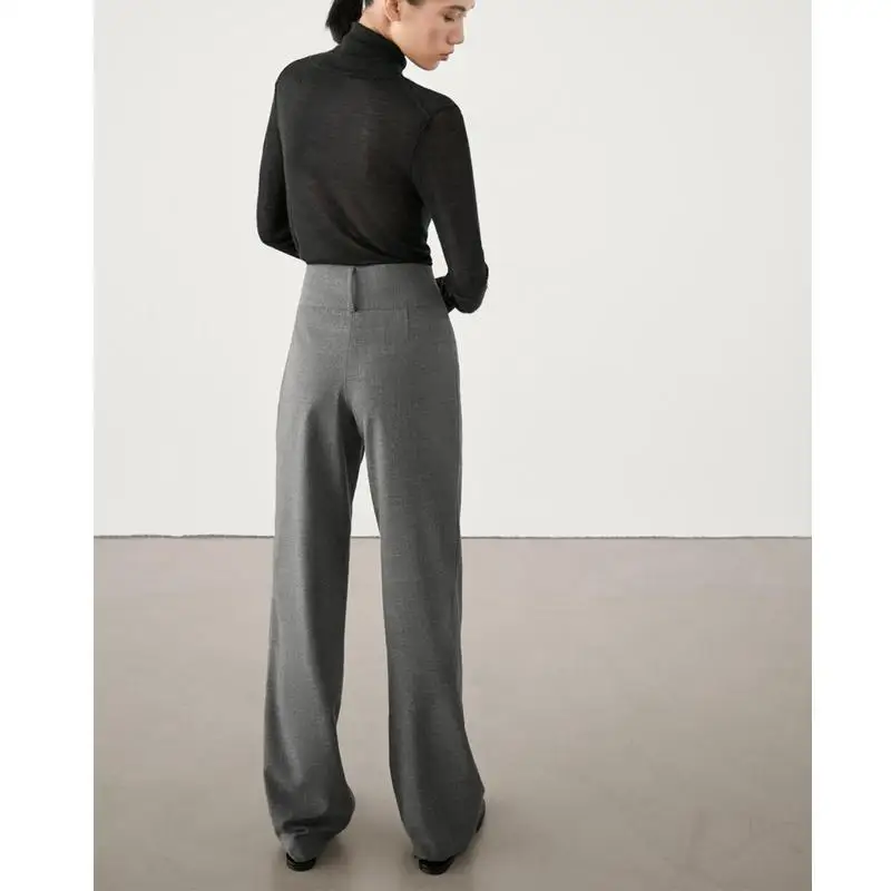 

Ele High Waist Straight Leg Pants for Women Commute Sle Thiened Autumn Winter New Arrival Busin Lady Trousers