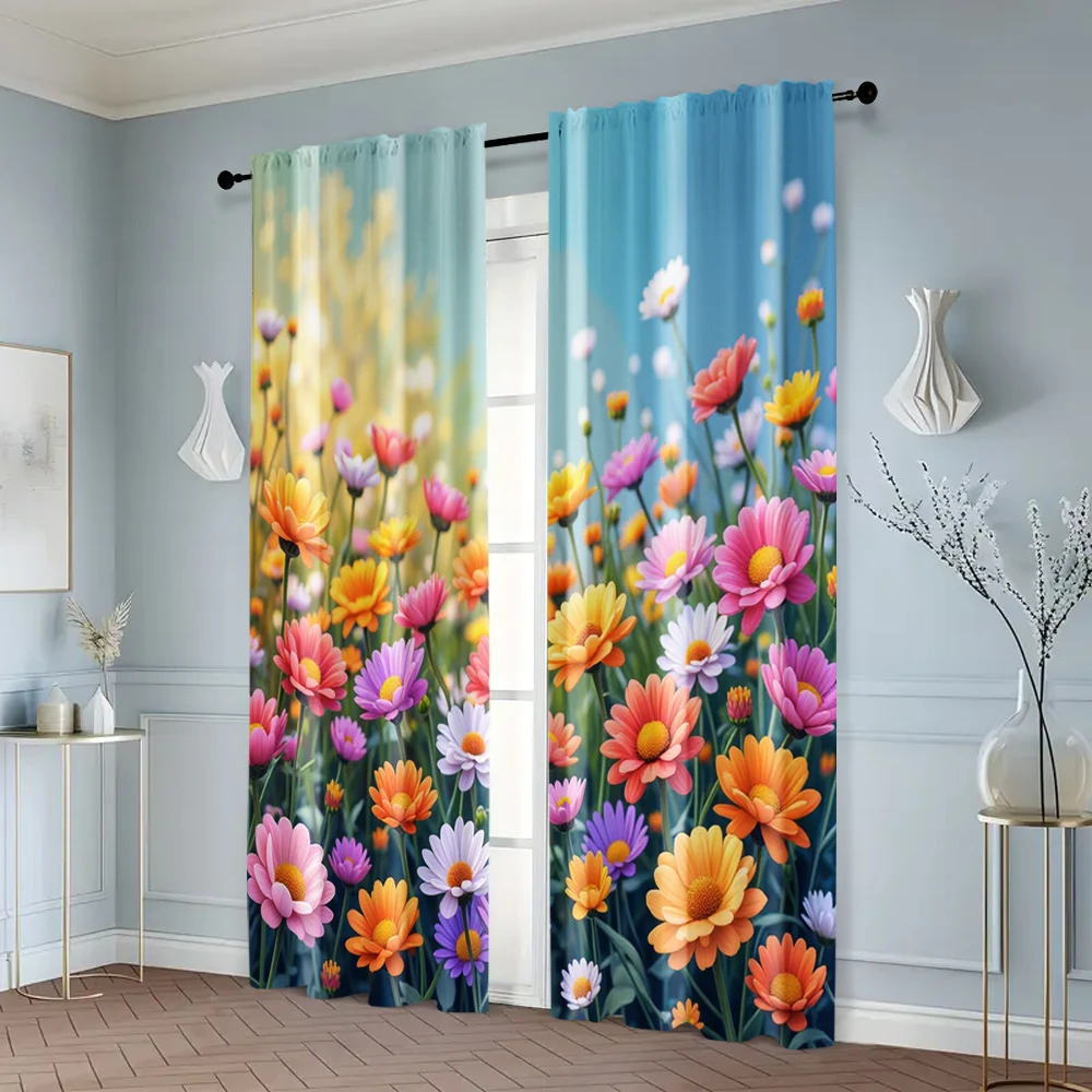 

2pcs, Fashionable Curtains Little rainbow flowers in the garden 100% Polyester (without rod) Outdoor Decorations Perfect for