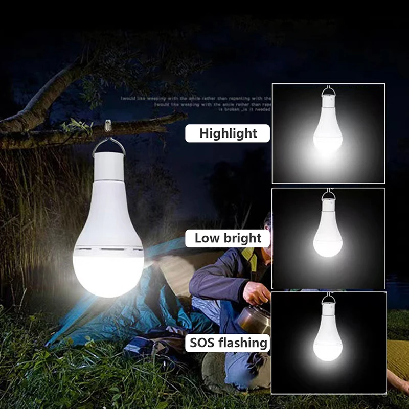 LED Solar Bulb Light Waterproof Outdoor 5V USB Charged Hanging Emergency Sunlight Powered Lamp Portable Powerful Indoor House