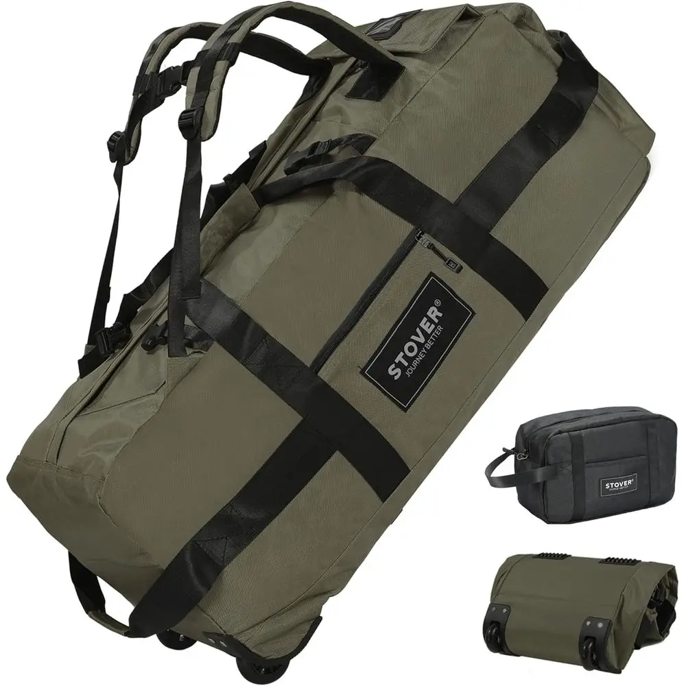 

45/80/100L Rolling Duffle Bag with Wheels, XL Durable Travel and Toiletry Bag, Heavy Duty, Packable, Convertible to Backpack - U