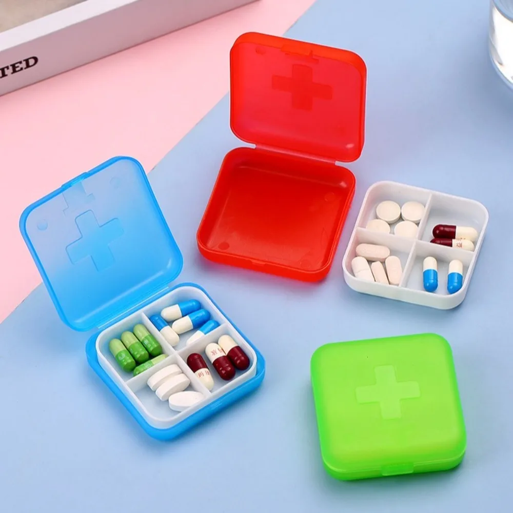 4PCS Living Room Four Grid Medicine Box Plastic Waterproof Pill Case Portable Dust Prevention Pill Dispenser Old Man