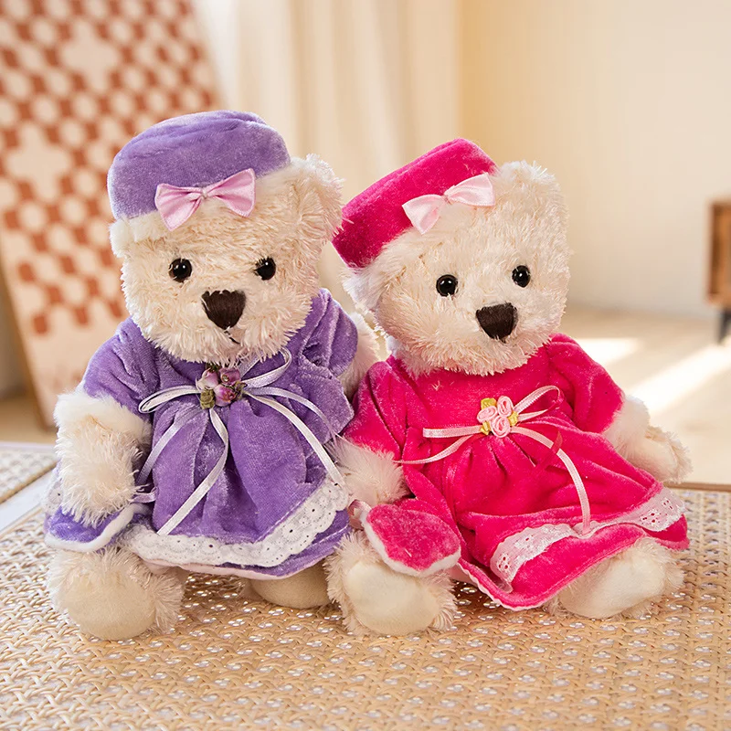 Casal dos desenhos animados vestido urso brinquedo de pelúcia bonecas recheado macio animal travesseiro menina aniversário decoração casamento presente