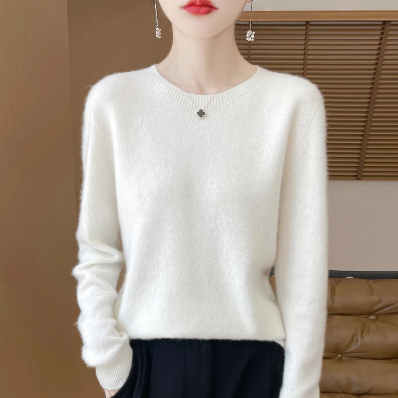 NONE 2024 mode 100% Merino Wolle Pullover Kaschmir Pullover Oansatz Langarm Frauen Strickwaren Herbst Winter Kleidung Y2K Tops O Ling 3
