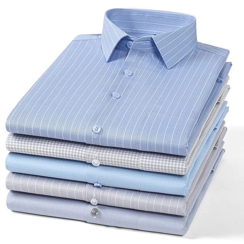 ModaL elastic plaid long sleeve shirts for man slim fit formal plain shirt soft anti-wrinkle business office elegants clothes