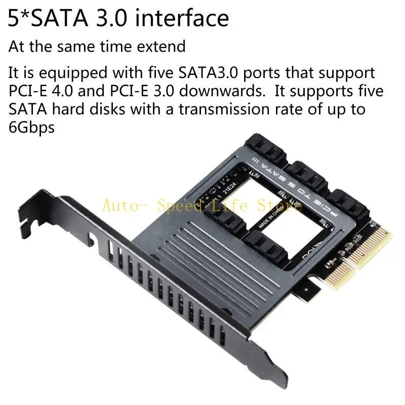 

02DA 5 Port Full Speed 6Gb PCIE to SATA3.0 Expansion Card SSD HDD for Win7/8/10 Linux