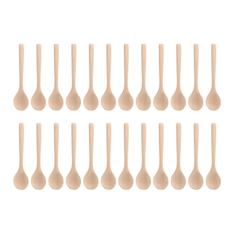 24 Pieces 6.7 Inch Wooden Spoons Condiments Salt Spoons Wooden Oval Spoons Wooden Mixing Spoons