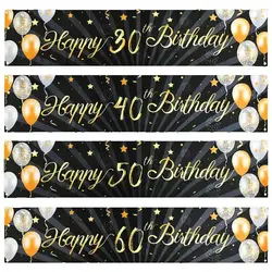 Black Gold Happy Birthday Banner Flag Adult 30th 40th 50th 60th Birthday Party Decoration Supplies Bunting Anniversary