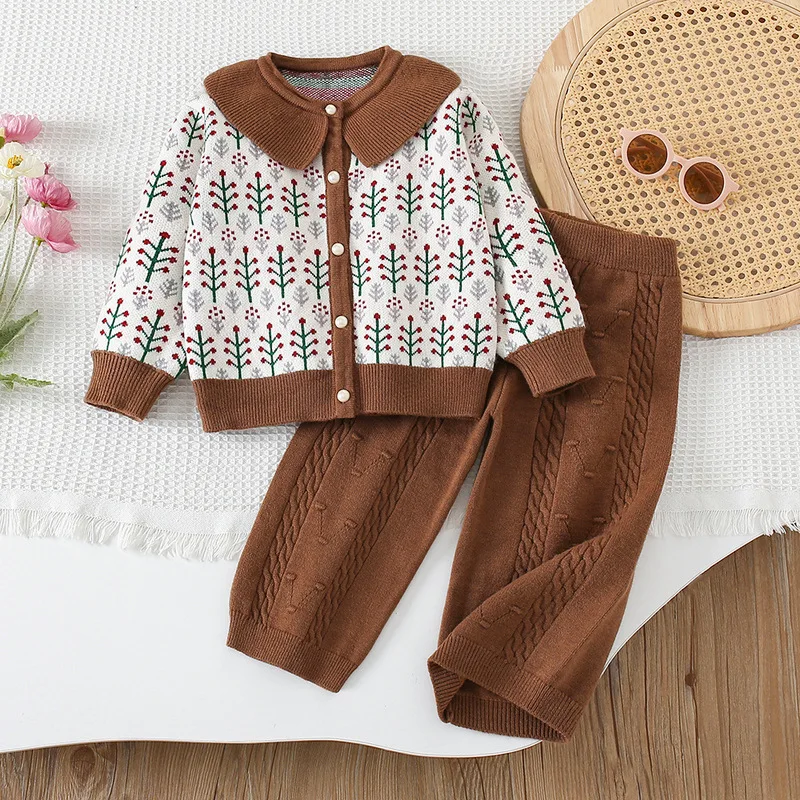 

Girls Knitted Clothes Sets Spring Autumn Children Woolen Jersey Sweaters Coats Pants 2pcs Fashion Suit For Baby Outfits Kids 6Y