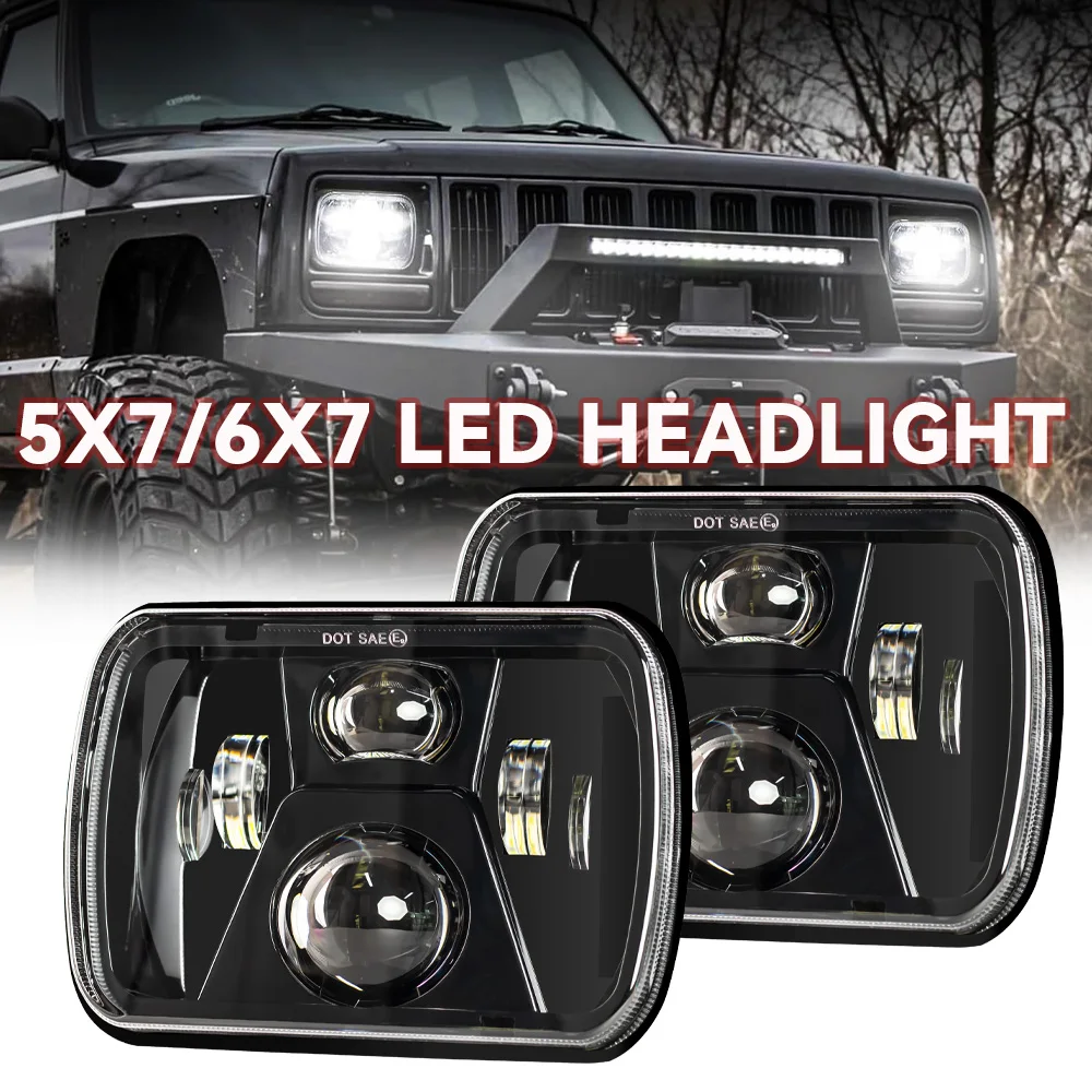 7X6 LED Headlights For Cherokee XJ Wrangler YJ Comanche D21 Hardbody Chevy GMC Savana Ford Dodge Auto 5X7 LED Square Headlamps