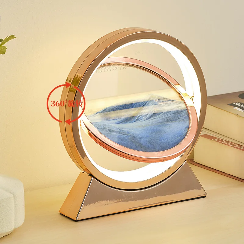 LED Moving Sand Art Table Lamp Quicksand Night Light 3D Sandscape Hourglass Bedside Lamps Flowing Sand Painting Home Decor Gifts