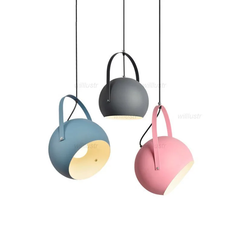 Creative Macaron Metal Pendant Lamp Rotating Aluminum Suspension Light Hotel Bar Bedside Lifting Ring Hanging Ceiling Chandelier