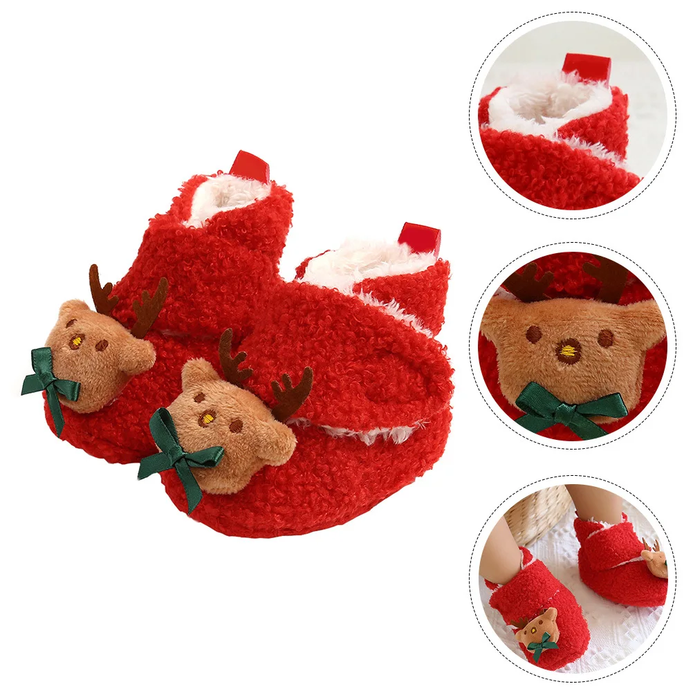 

1Pair Red Christmas Baby Shoes Soft Comfortable Size 22 Cotton Warm Nonslip Soft Sole Chic Infant Boots Nonslip Baby Shoes