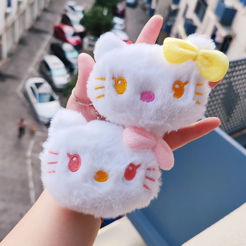 سانريوس مرحبا كيتي سلسلة المفاتيح القطيفة مع رئيس كبير أنيمي محشوة الحيوان قلادة للفتيات حقيبة ملحق Kawaii كيتي القط حلقة رئيسية