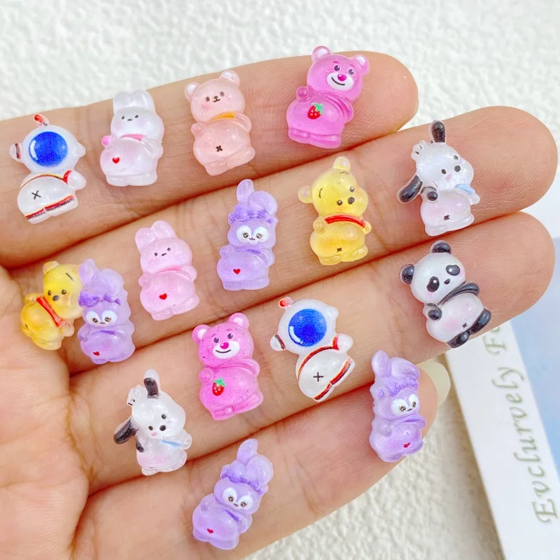 30Pcs New Cute Resin Mini Cartoon Rabbit Bear  Flat Back Ornament Jewelry Making Manicure Hairwear Accessories