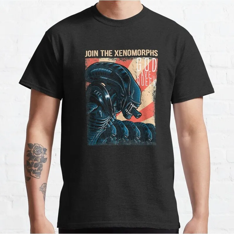 Join the xenomorphs Alien Movie Graphic T‑Shirt Vintage Sci‑Fi Horror Xenomorph Print Tee Unisex Short Sleeve Casual Streetwear