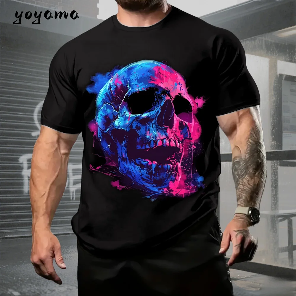 Men's T-Shirt Skull Geometric Art Colorful Fantasy Graphic Skull T-Shirt Short Sleeve Tee Oversized Casual Hip Hop Men's Clothes