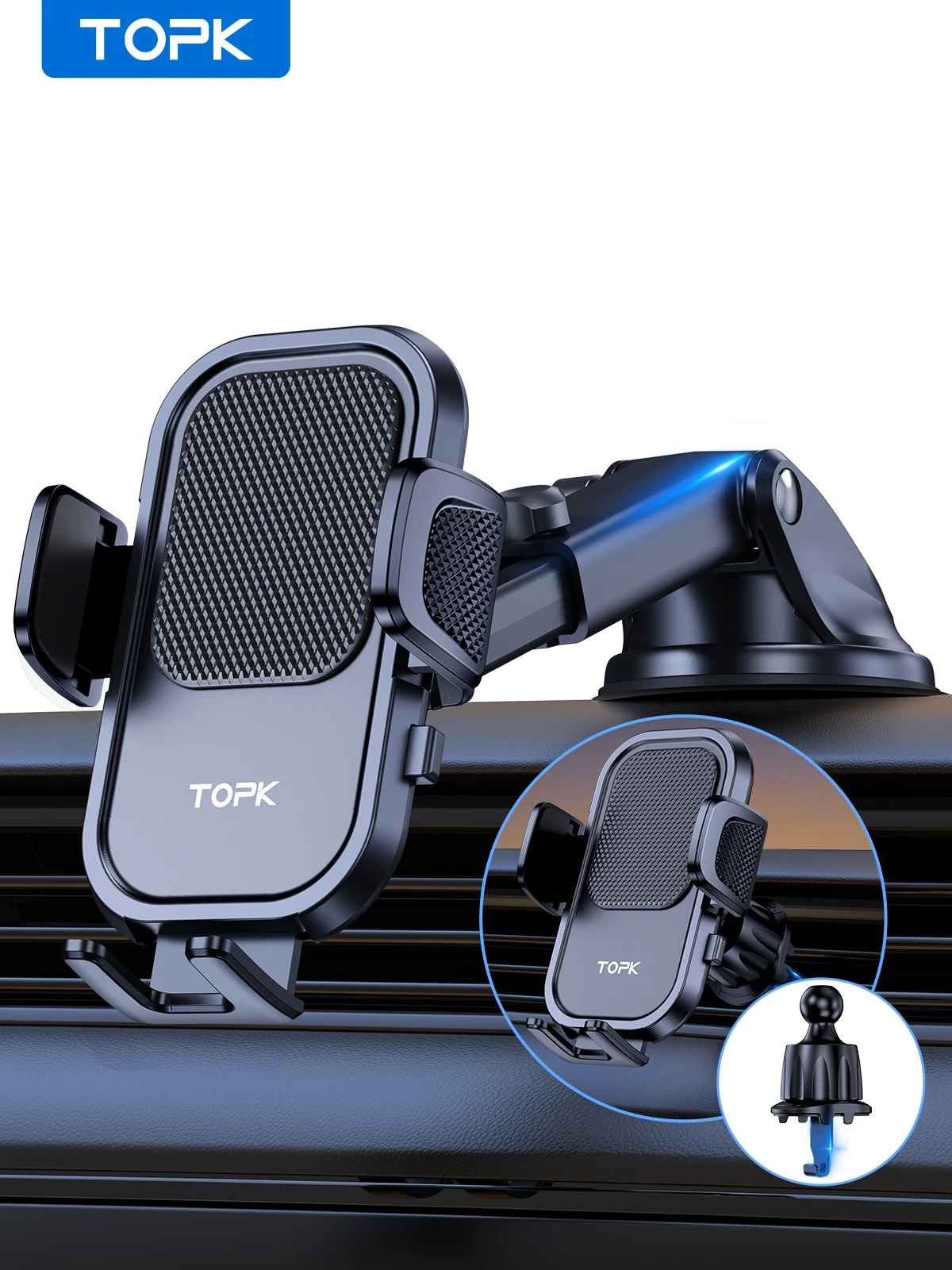 TOPK D40-Z Car Phone Holder for Dashboard/Windscreen/Air Vent  360° Rotatable Mobile Phone Holder for 4.0 to 6.7 inch Phones