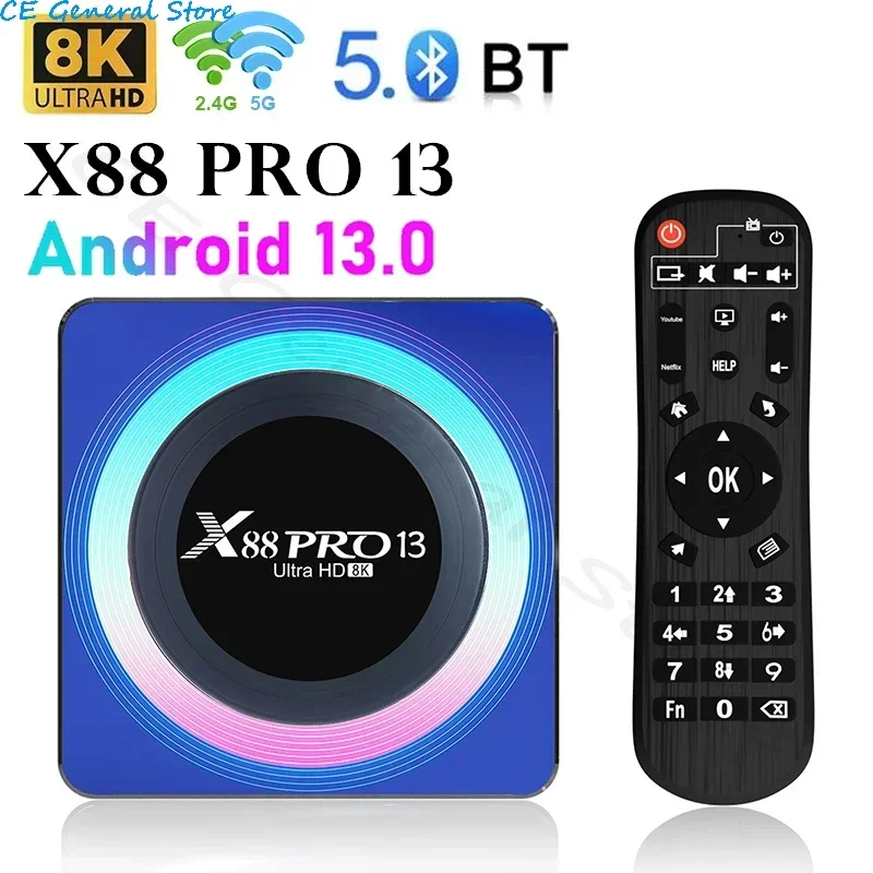 X88 PRO 13 Android 13.0 Smart TV Box 2.4G/5G WIFI6 4GB 32GB 64G 8K lettore multimediale HD BT5.0 IPTV RK3528 H.265 Set Top Box molto veloce