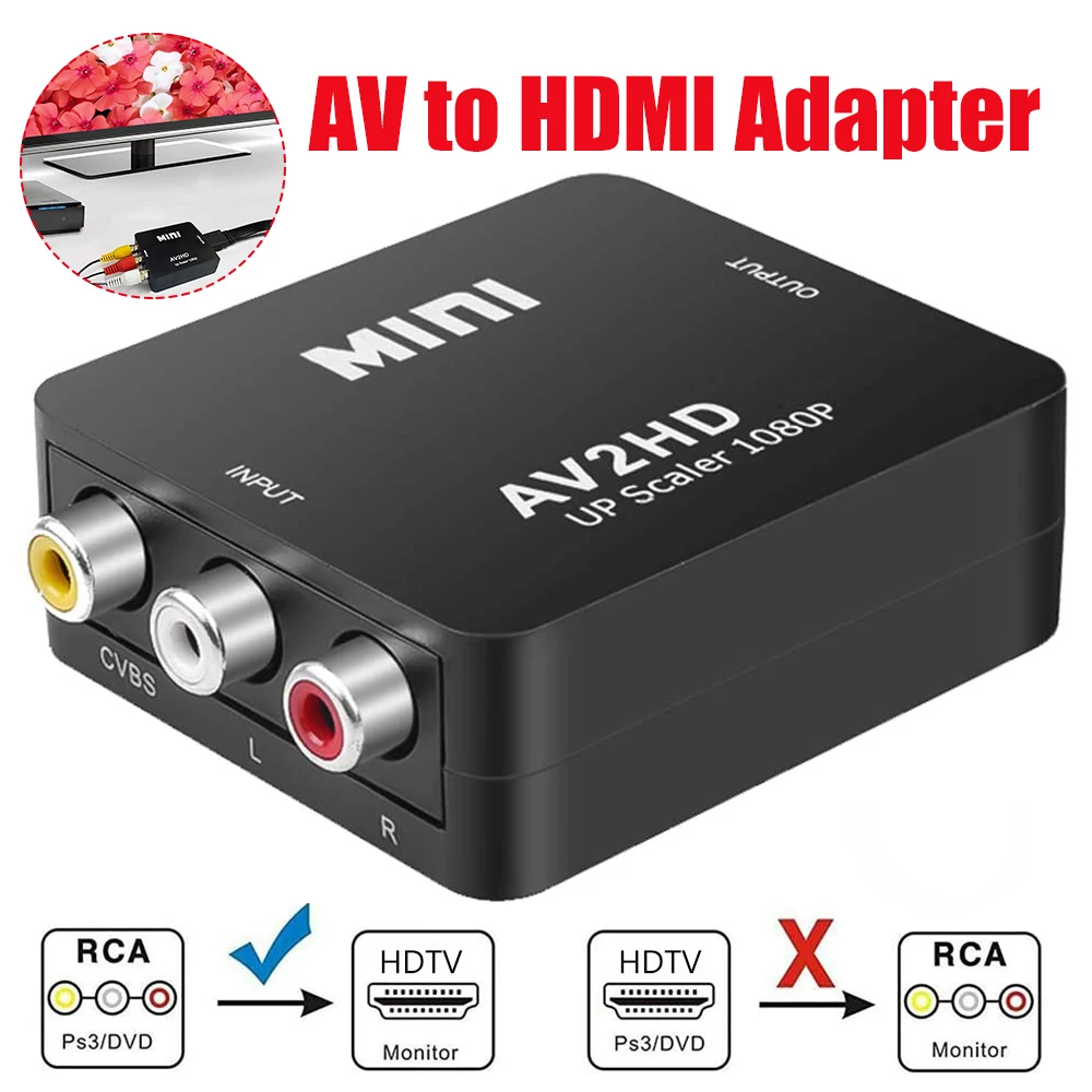 AV to HDMI-compatible Adapter 1080P Video Converter MINI AV2HDMI-compatible Adapter Converter Box for HDTV Projector Set-top Box