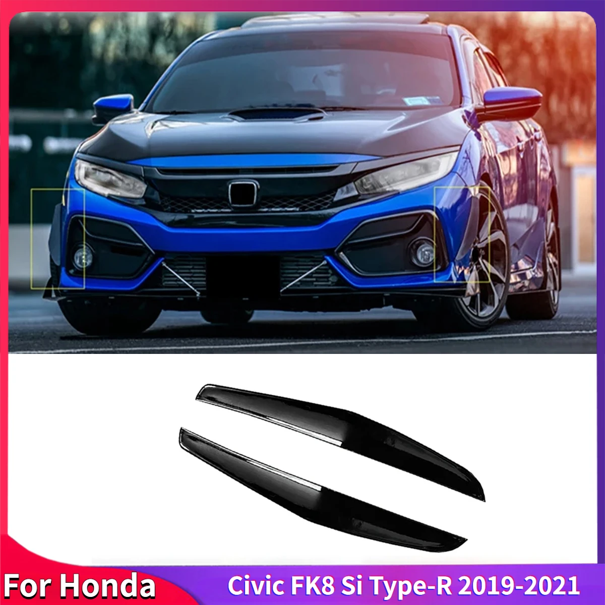 For Honda Civic FK8 Si Type-R 2019-2021 Front Bumper Lip Splitter Fin Air Knife Auto Body Kit Car Spoiler Body Kit Auto Parts