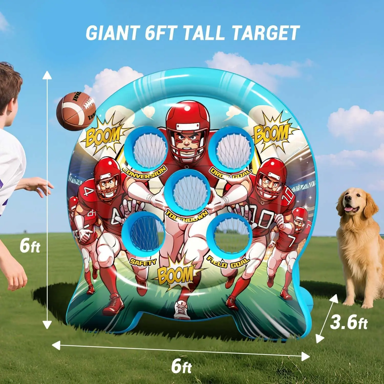 6Ft Inflatable Football Target Toss Game - Outdoor Party Sports Toy with Electric Pump & 4 Balls for Fun Activities