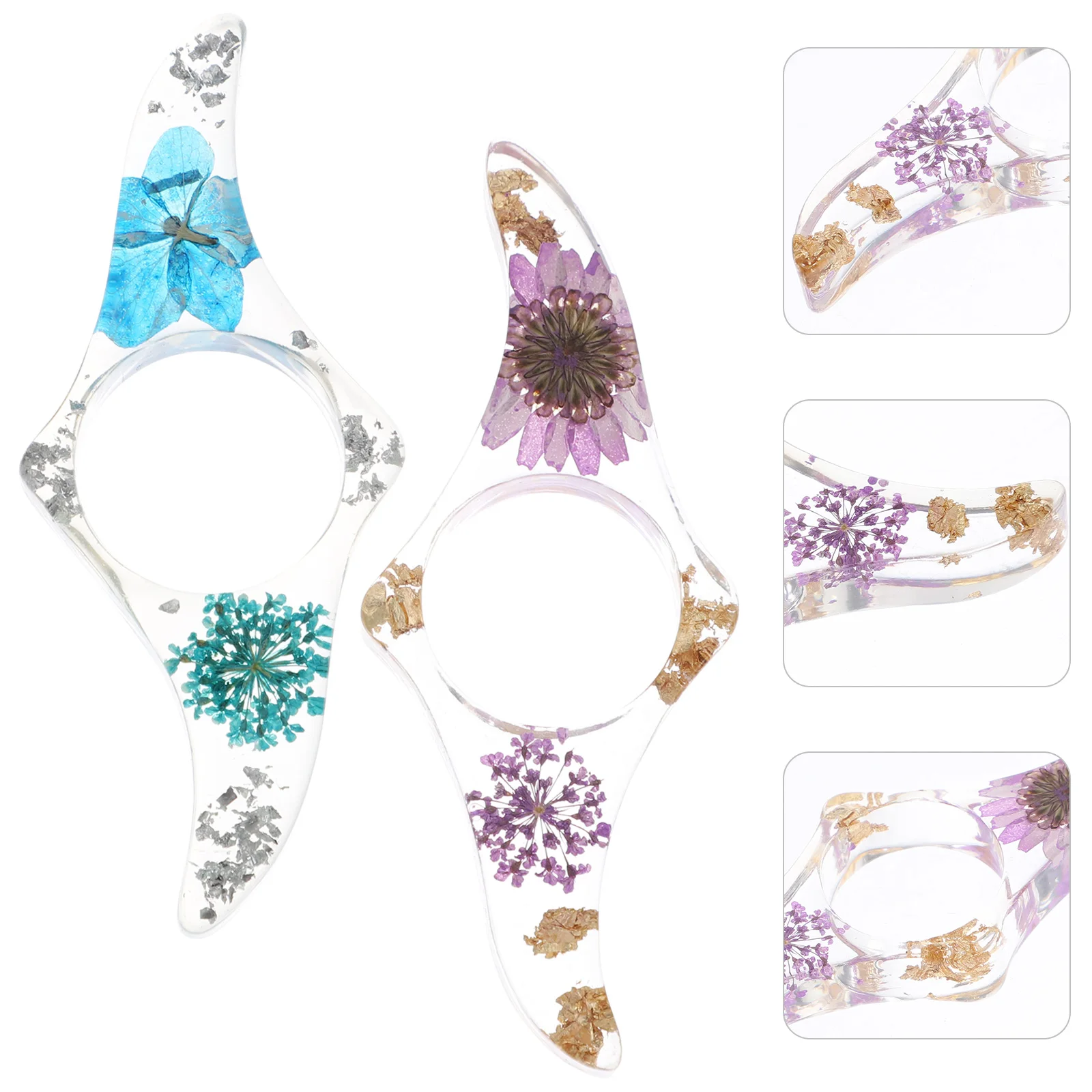 

2Pcs Bookmarks Epoxy Reading Accessories Thumb Ring Transparent Page Holders for Books Practical Flower Design Spreader