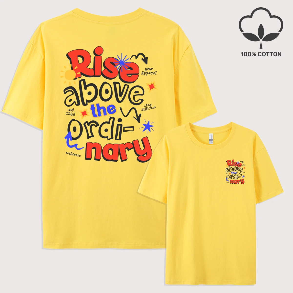 Rise Above The Ordi-Nary Prints T-Shirt Herren Sommer Trendige T-Shirts Übergroße mehrfarbige Kleidung Baumwolle All-Match-Sportbekleidung