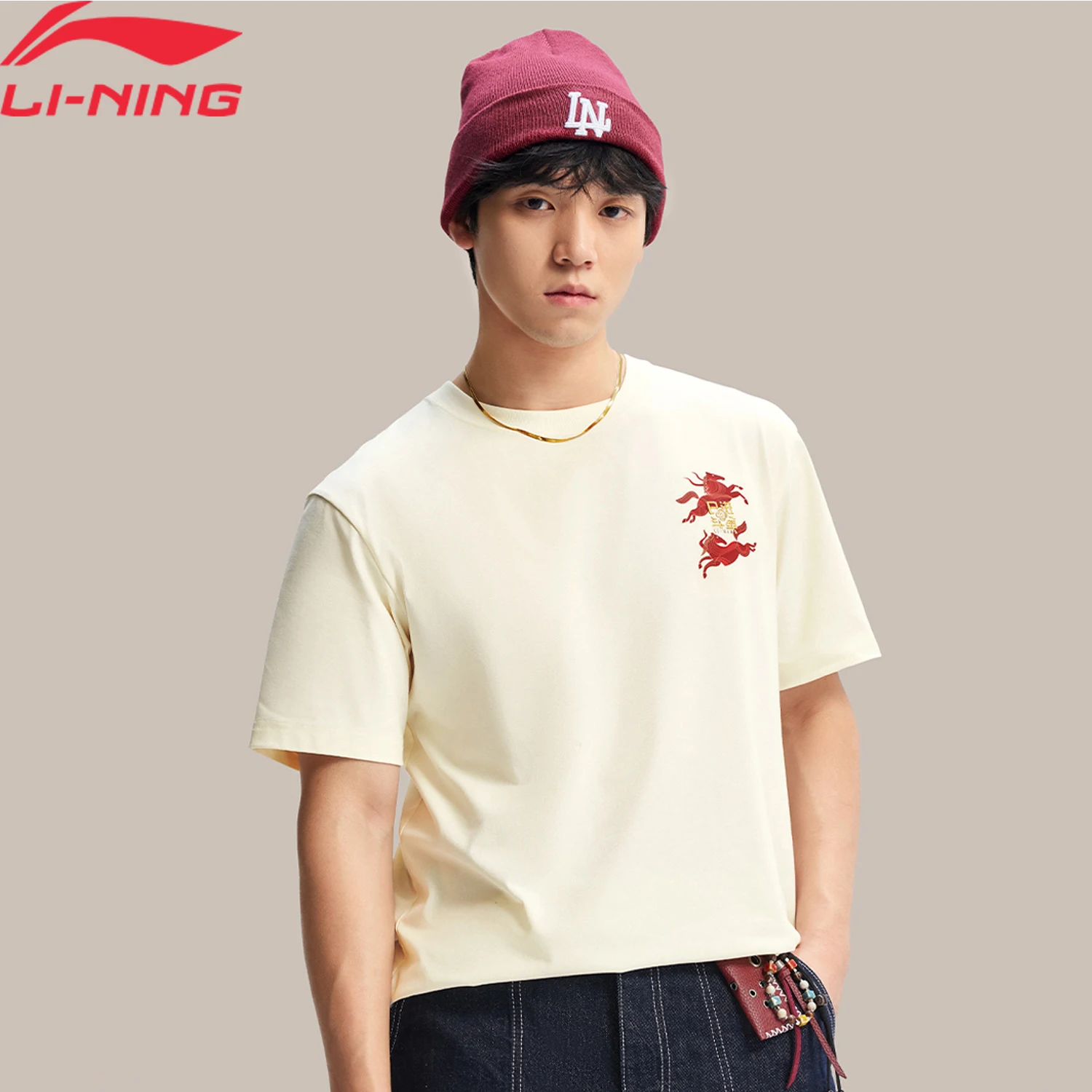 

Мужские спортивные футболки Li-Ning LN COOL, 75% хлопок, 25% полиэстер, стандартный крой, круглый вырез, стильный повседневный пуловер LiNing AHSW017