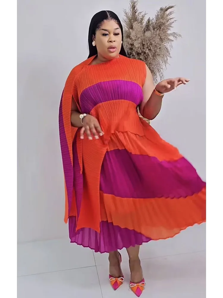 

Miyake Pleated Light Luxury Fashion Splicing Color Suit Irregular Top + Skirt Two-piece Set 2025 New Women's Clothing