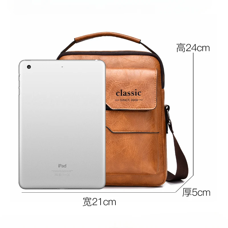 Bolso de hombro de marca para hombre, bandolera de cuero PU con solapas para iPad de 9,7 pulgadas, de negocios, sólido, de viaje