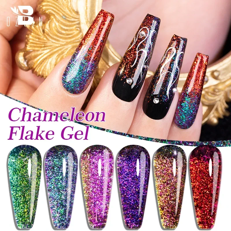 BOZLIN Chameleon Flake Gel Nail Polish Spring Color Sparkling Sequins Soak Off UV Glitter Gel Varnish Nail Art Decoration 5ML