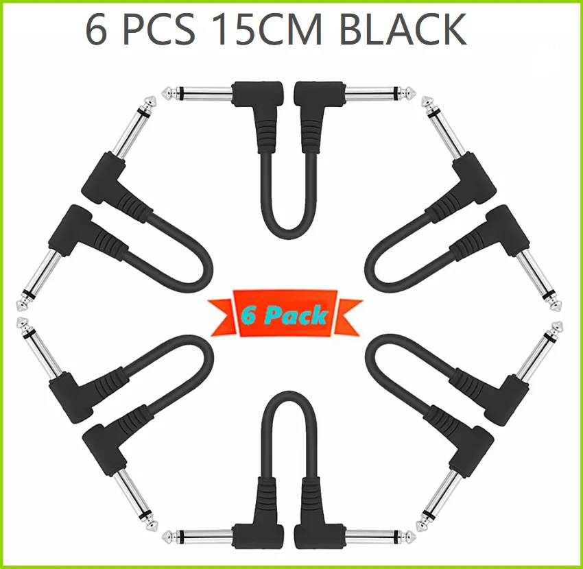 3/6 Pack 15CM Guitar Patch Cables,Black/Colorful Guitar Pedal Cable Effect Cable Cord,1/4