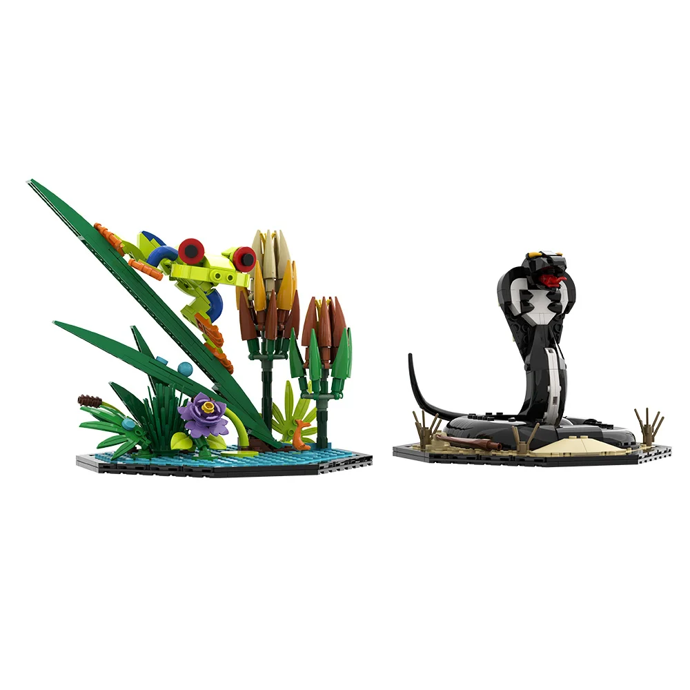 Gobricks MOC Anfibi Building Blocks Modello Creativo Serpente Nero e Lucertola Mattoni Fai da Te Giocattolo Assemblato Regalo per Bambini